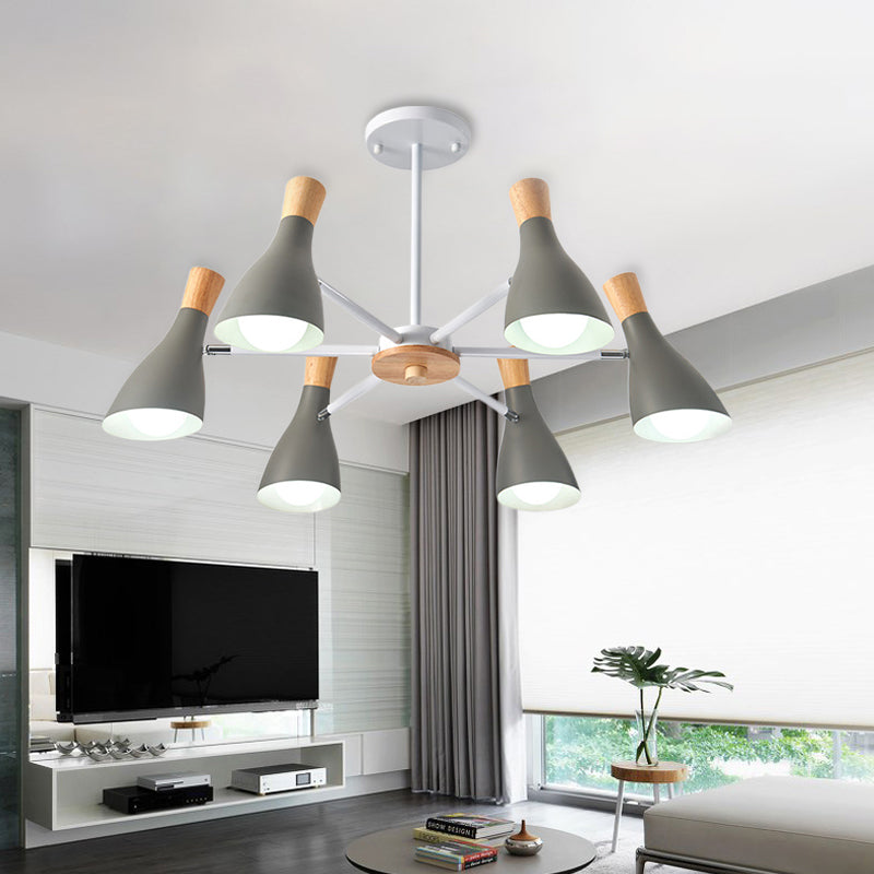 Cone Living Room Hanging Lights Metal 6 Bulbs Modern Style Chandelier Clearhalo 'Ceiling Lights' 'Chandeliers' Lighting' options 191134