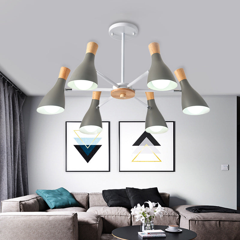 Cone Living Room Hanging Lights Metal 6 Bulbs Modern Style Chandelier Clearhalo 'Ceiling Lights' 'Chandeliers' Lighting' options 191135