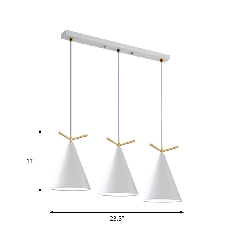 Cone Shade Cluster Pendant Nordic Metallic 3-Light Black/Black-Grey-White/White Hanging Lamp with Antler Decor and Round/Linear Canopy Clearhalo 'Ceiling Lights' 'Pendant Lights' 'Pendants' Lighting' 1911375