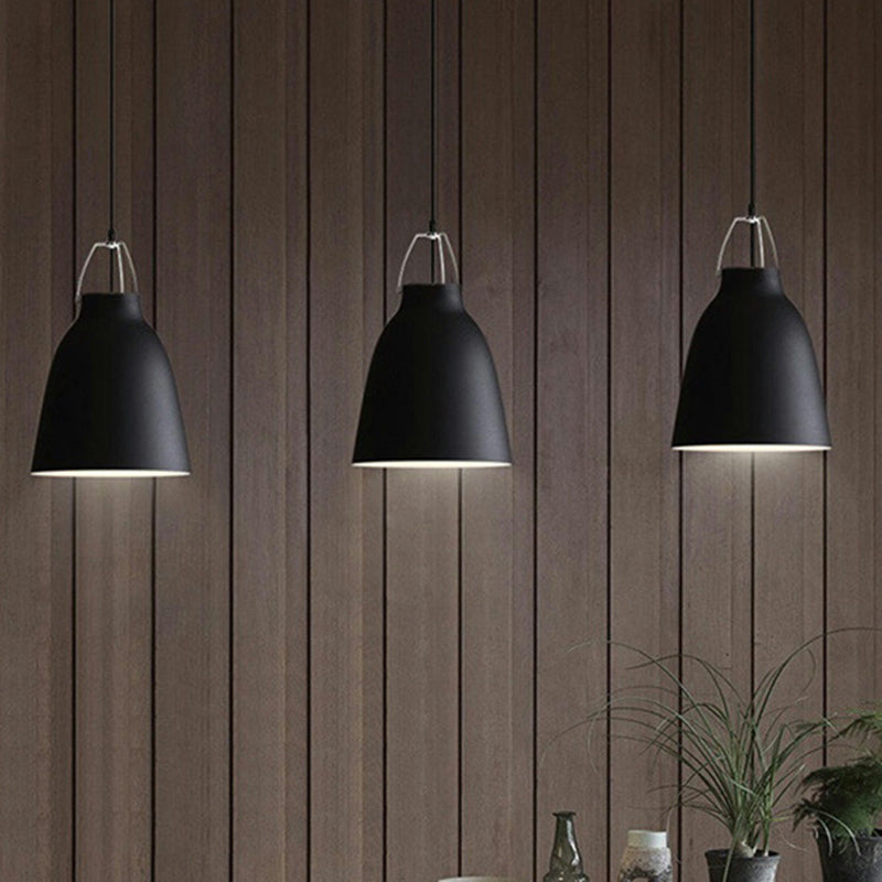 1-Bulb Restaurant Ceiling Hang Light Macaron Black/Pink/Blue Pendant Light with Bell Aluminum Shade Clearhalo 'Ceiling Lights' 'Pendant Lights' 'Pendants' Lighting' 1911380