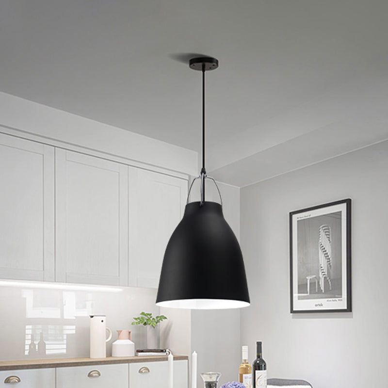 1-Bulb Restaurant Ceiling Hang Light Macaron Black/Pink/Blue Pendant Light with Bell Aluminum Shade Clearhalo 'Ceiling Lights' 'Pendant Lights' 'Pendants' Lighting' 1911381