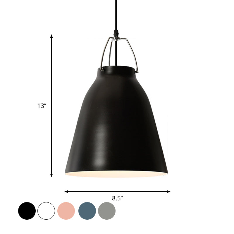 1-Bulb Restaurant Ceiling Hang Light Macaron Black/Pink/Blue Pendant Light with Bell Aluminum Shade Clearhalo 'Ceiling Lights' 'Pendant Lights' 'Pendants' Lighting' 1911383