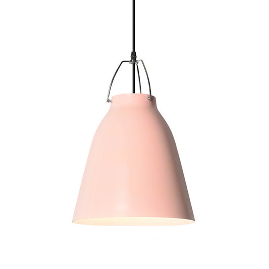 1-Bulb Restaurant Ceiling Hang Light Macaron Black/Pink/Blue Pendant Light with Bell Aluminum Shade Clearhalo 'Ceiling Lights' 'Pendant Lights' 'Pendants' Lighting' 1911389