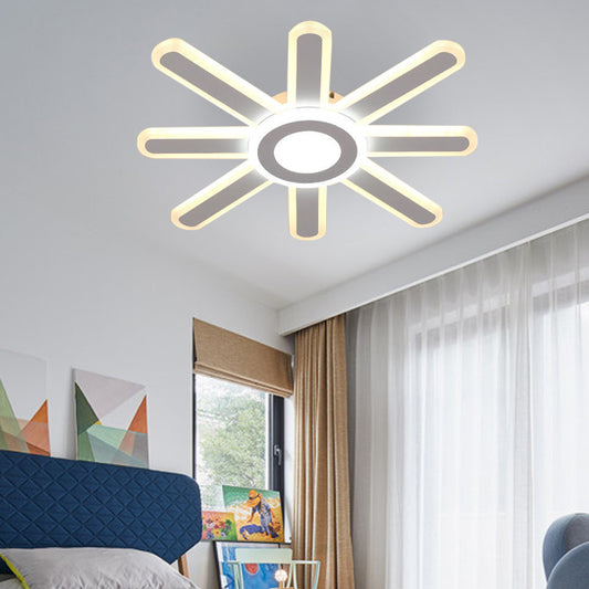 Modern Blazing Sun Flush Ceiling Light Acrylic LED Ceiling Lamp in White for Study Room Hallway White 19.5" Warm Clearhalo 'Ceiling Lights' 'Close To Ceiling Lights' 'Close to ceiling' 'Semi-flushmount' Lighting' 191138