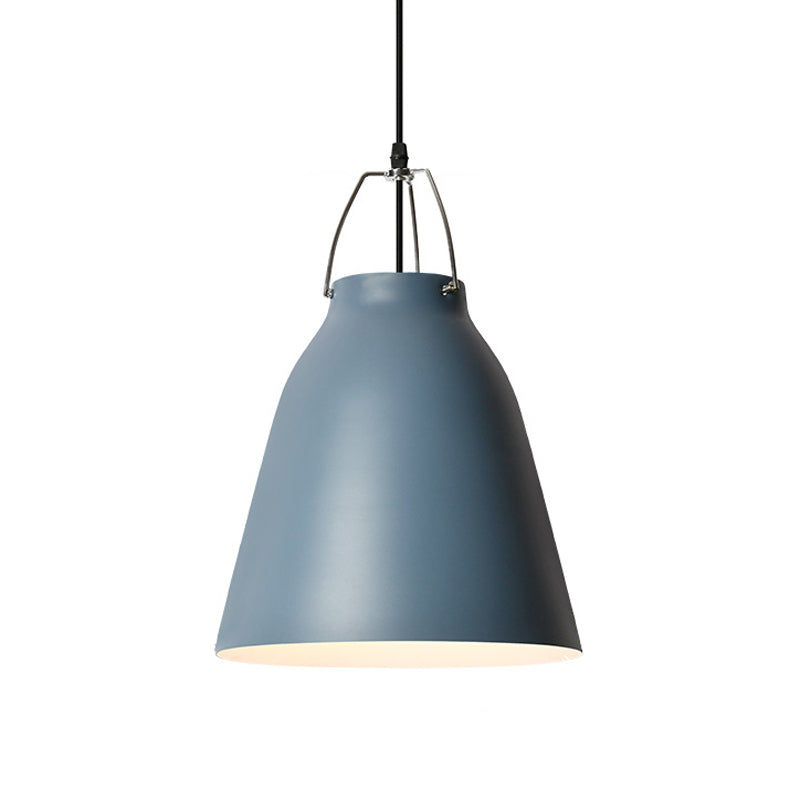 1-Bulb Restaurant Ceiling Hang Light Macaron Black/Pink/Blue Pendant Light with Bell Aluminum Shade Clearhalo 'Ceiling Lights' 'Pendant Lights' 'Pendants' Lighting' 1911392