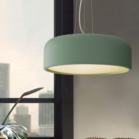 Aluminum Round Hanging Pendant Macaron Single-Bulb Green/Textured White/Blue Ceiling Suspension Lamp over Table Clearhalo 'Ceiling Lights' 'Pendant Lights' 'Pendants' Lighting' 1911448