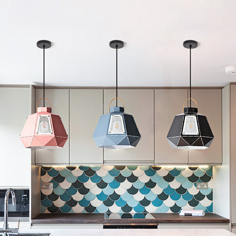 Macaron Laser-Cut Pot Pendant Light Kit Iron 1 Head Pink/Yellow/Blue Suspension Lighting with Mesh Screen Clearhalo 'Ceiling Lights' 'Pendant Lights' 'Pendants' Lighting' 1911455