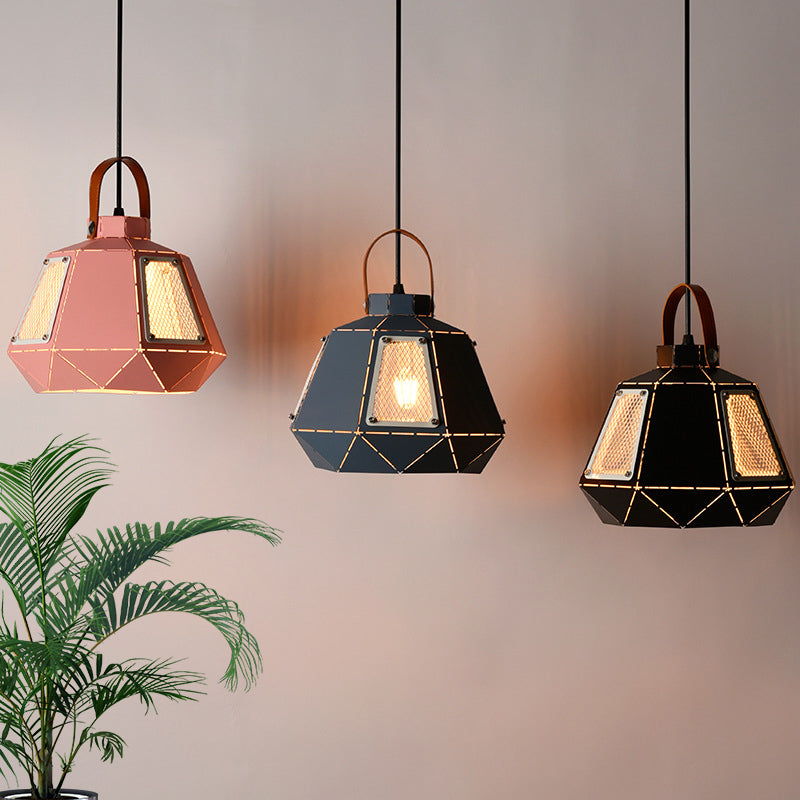 Macaron Laser-Cut Pot Pendant Light Kit Iron 1 Head Pink/Yellow/Blue Suspension Lighting with Mesh Screen Clearhalo 'Ceiling Lights' 'Pendant Lights' 'Pendants' Lighting' 1911456