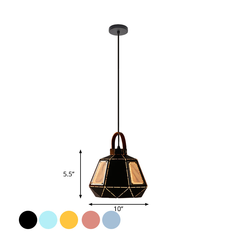 Macaron Laser-Cut Pot Pendant Light Kit Iron 1 Head Pink/Yellow/Blue Suspension Lighting with Mesh Screen Clearhalo 'Ceiling Lights' 'Pendant Lights' 'Pendants' Lighting' 1911458