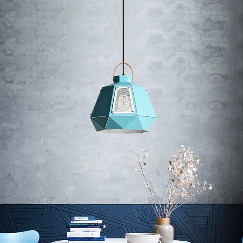 Macaron Laser-Cut Pot Pendant Light Kit Iron 1 Head Pink/Yellow/Blue Suspension Lighting with Mesh Screen Clearhalo 'Ceiling Lights' 'Pendant Lights' 'Pendants' Lighting' 1911460