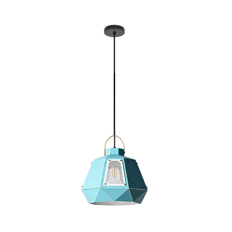 Macaron Laser-Cut Pot Pendant Light Kit Iron 1 Head Pink/Yellow/Blue Suspension Lighting with Mesh Screen Clearhalo 'Ceiling Lights' 'Pendant Lights' 'Pendants' Lighting' 1911461