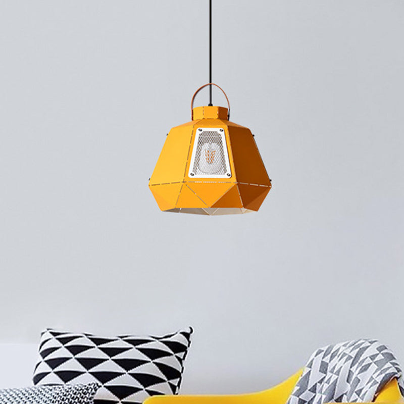 Macaron Laser-Cut Pot Pendant Light Kit Iron 1 Head Pink/Yellow/Blue Suspension Lighting with Mesh Screen Clearhalo 'Ceiling Lights' 'Pendant Lights' 'Pendants' Lighting' 1911464