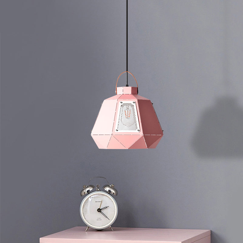 Macaron Laser-Cut Pot Pendant Light Kit Iron 1 Head Pink/Yellow/Blue Suspension Lighting with Mesh Screen Clearhalo 'Ceiling Lights' 'Pendant Lights' 'Pendants' Lighting' 1911468