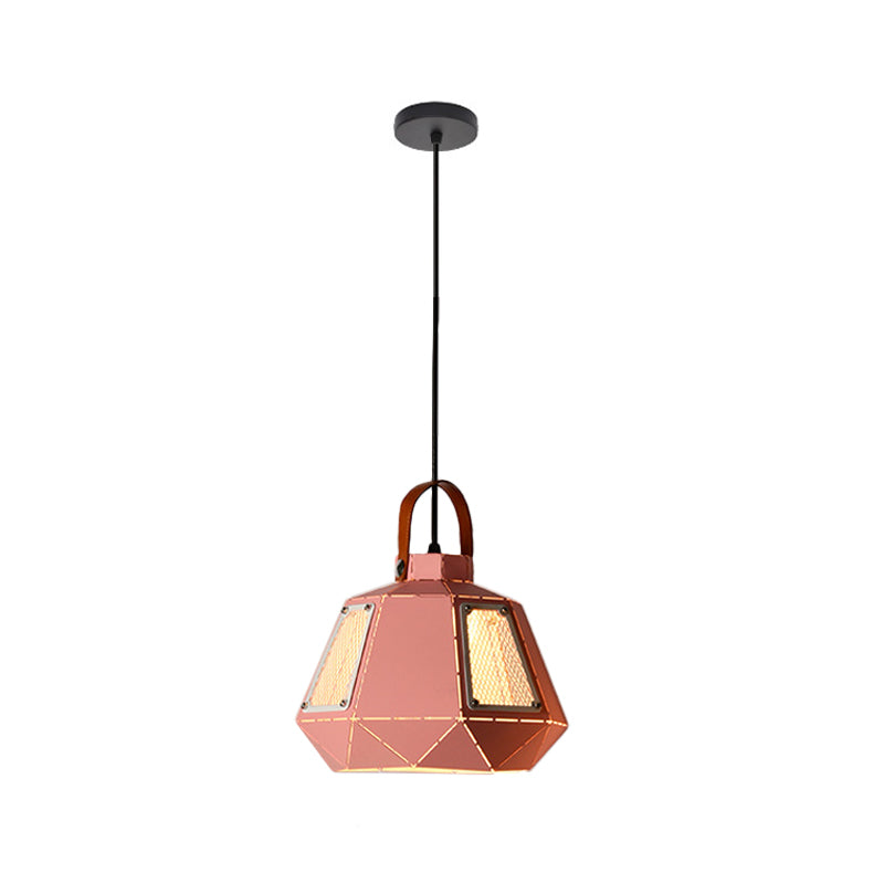 Macaron Laser-Cut Pot Pendant Light Kit Iron 1 Head Pink/Yellow/Blue Suspension Lighting with Mesh Screen Clearhalo 'Ceiling Lights' 'Pendant Lights' 'Pendants' Lighting' 1911469