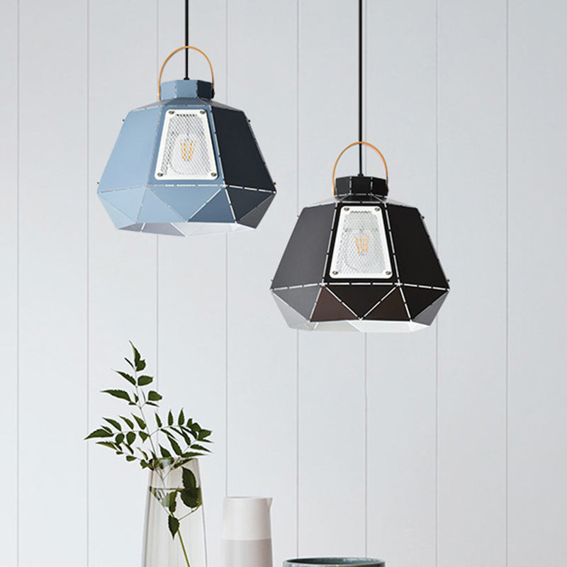 Macaron Laser-Cut Pot Pendant Light Kit Iron 1 Head Pink/Yellow/Blue Suspension Lighting with Mesh Screen Grey Clearhalo 'Ceiling Lights' 'Pendant Lights' 'Pendants' Lighting' 1911470_e6b00c3c-a229-46a7-90eb-8c45bbd169c8