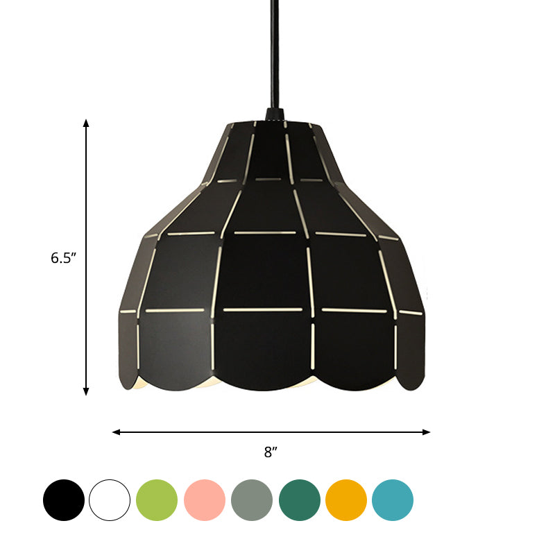 Laser Cut Floral Aluminum Drop Pendant Macaron 1 Bulb Green/Yellow/Grey Hanging Light Fixture Clearhalo 'Ceiling Lights' 'Pendant Lights' 'Pendants' Lighting' 1911476