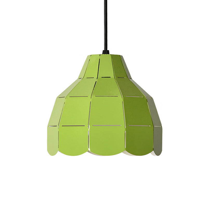 Laser Cut Floral Aluminum Drop Pendant Macaron 1 Bulb Green/Yellow/Grey Hanging Light Fixture Clearhalo 'Ceiling Lights' 'Pendant Lights' 'Pendants' Lighting' 1911480