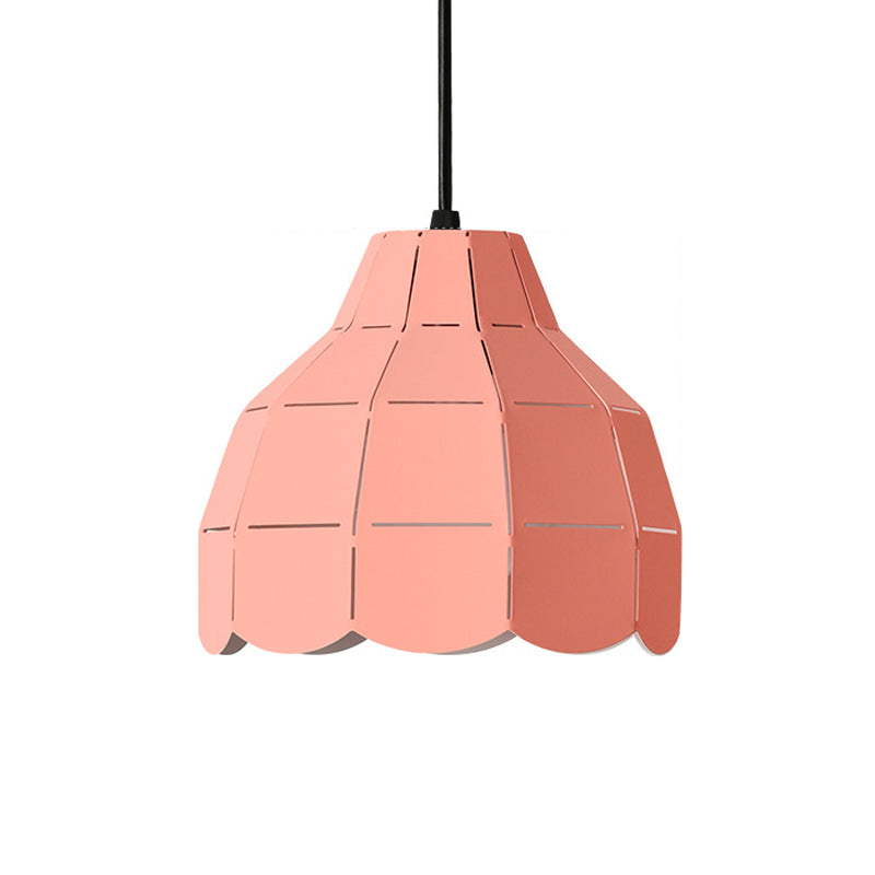 Laser Cut Floral Aluminum Drop Pendant Macaron 1 Bulb Green/Yellow/Grey Hanging Light Fixture Clearhalo 'Ceiling Lights' 'Pendant Lights' 'Pendants' Lighting' 1911482