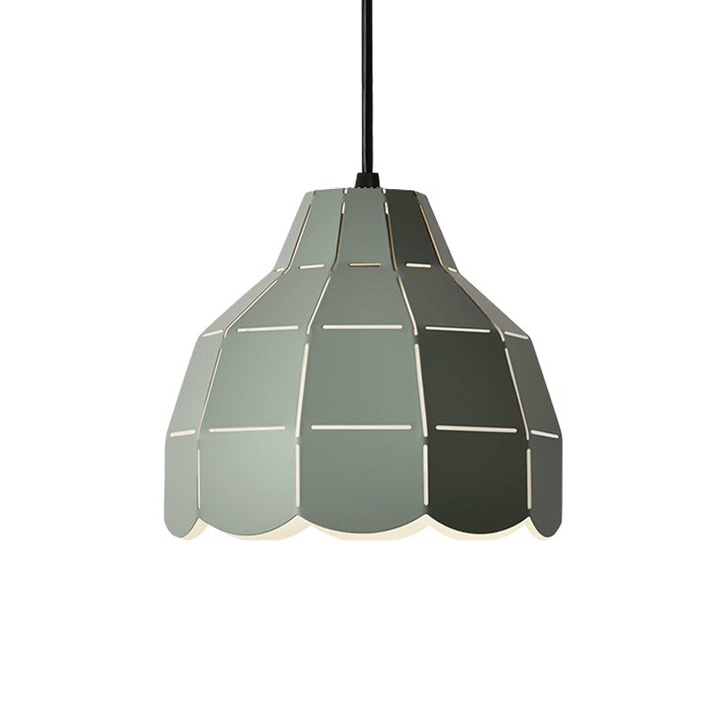 Laser Cut Floral Aluminum Drop Pendant Macaron 1 Bulb Green/Yellow/Grey Hanging Light Fixture Clearhalo 'Ceiling Lights' 'Pendant Lights' 'Pendants' Lighting' 1911484