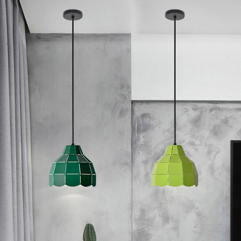 Laser Cut Floral Aluminum Drop Pendant Macaron 1 Bulb Green/Yellow/Grey Hanging Light Fixture Clearhalo 'Ceiling Lights' 'Pendant Lights' 'Pendants' Lighting' 1911485