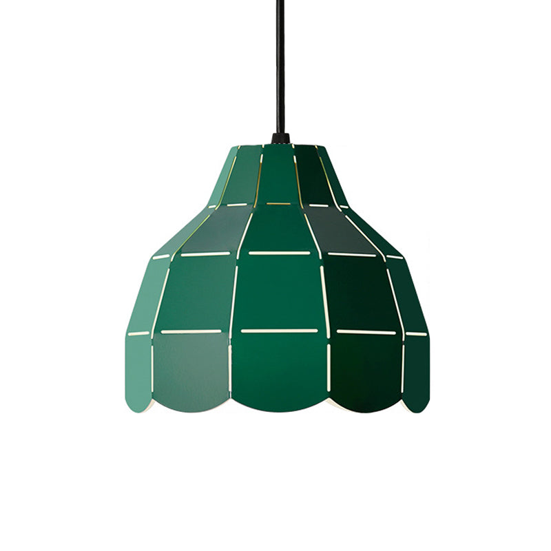 Laser Cut Floral Aluminum Drop Pendant Macaron 1 Bulb Green/Yellow/Grey Hanging Light Fixture Clearhalo 'Ceiling Lights' 'Pendant Lights' 'Pendants' Lighting' 1911486