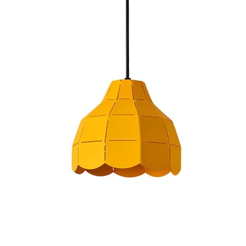 Laser Cut Floral Aluminum Drop Pendant Macaron 1 Bulb Green/Yellow/Grey Hanging Light Fixture Clearhalo 'Ceiling Lights' 'Pendant Lights' 'Pendants' Lighting' 1911488