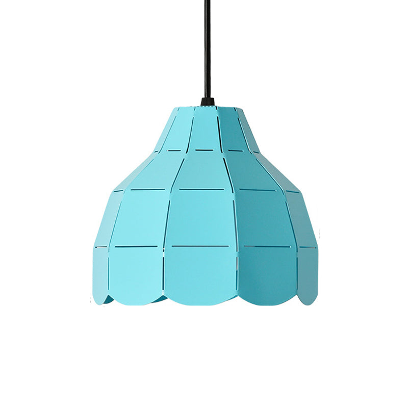 Laser Cut Floral Aluminum Drop Pendant Macaron 1 Bulb Green/Yellow/Grey Hanging Light Fixture Clearhalo 'Ceiling Lights' 'Pendant Lights' 'Pendants' Lighting' 1911489