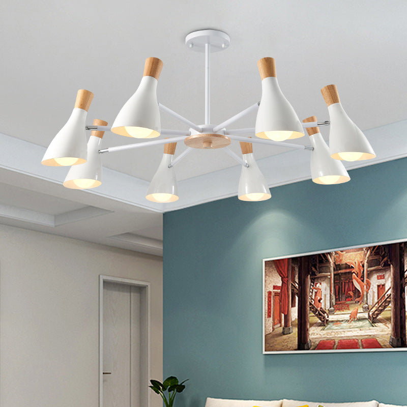 Simple Style Conical Shade Hanging Ceiling Lamp 8 Bulbs Metal Hanging Chandelier for Living Room White Clearhalo 'Ceiling Lights' 'Chandeliers' Lighting' options 191150_a0f8123c-9ac2-4e59-8441-005e68b7e985