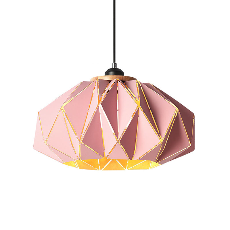 1 Head Restaurant Pendant Lamp Macaron Grey/Pink/Blue Ceiling Hanging Lantern with Laser Cut Iron Shade Clearhalo 'Ceiling Lights' 'Pendant Lights' 'Pendants' Lighting' 1911540