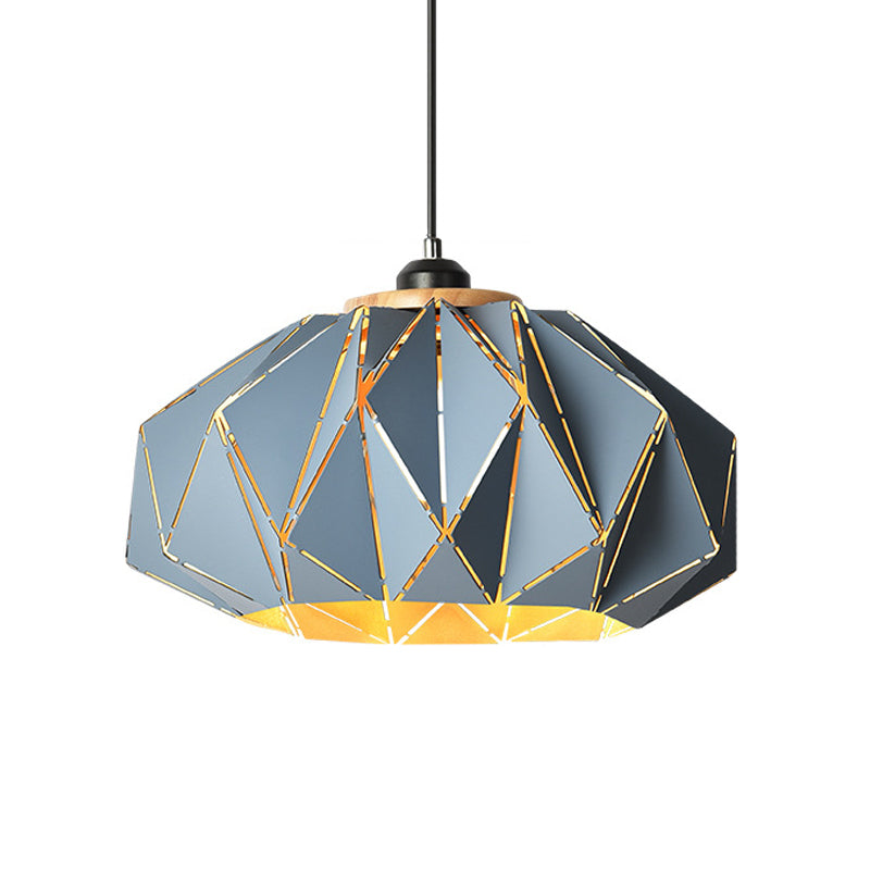 1 Head Restaurant Pendant Lamp Macaron Grey/Pink/Blue Ceiling Hanging Lantern with Laser Cut Iron Shade Clearhalo 'Ceiling Lights' 'Pendant Lights' 'Pendants' Lighting' 1911543