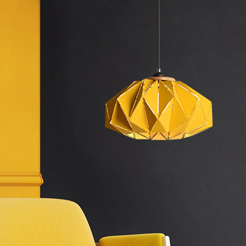 1 Head Restaurant Pendant Lamp Macaron Grey/Pink/Blue Ceiling Hanging Lantern with Laser Cut Iron Shade Yellow Clearhalo 'Ceiling Lights' 'Pendant Lights' 'Pendants' Lighting' 1911544_0f5eeaa8-5522-478b-b9a5-757a30febef9