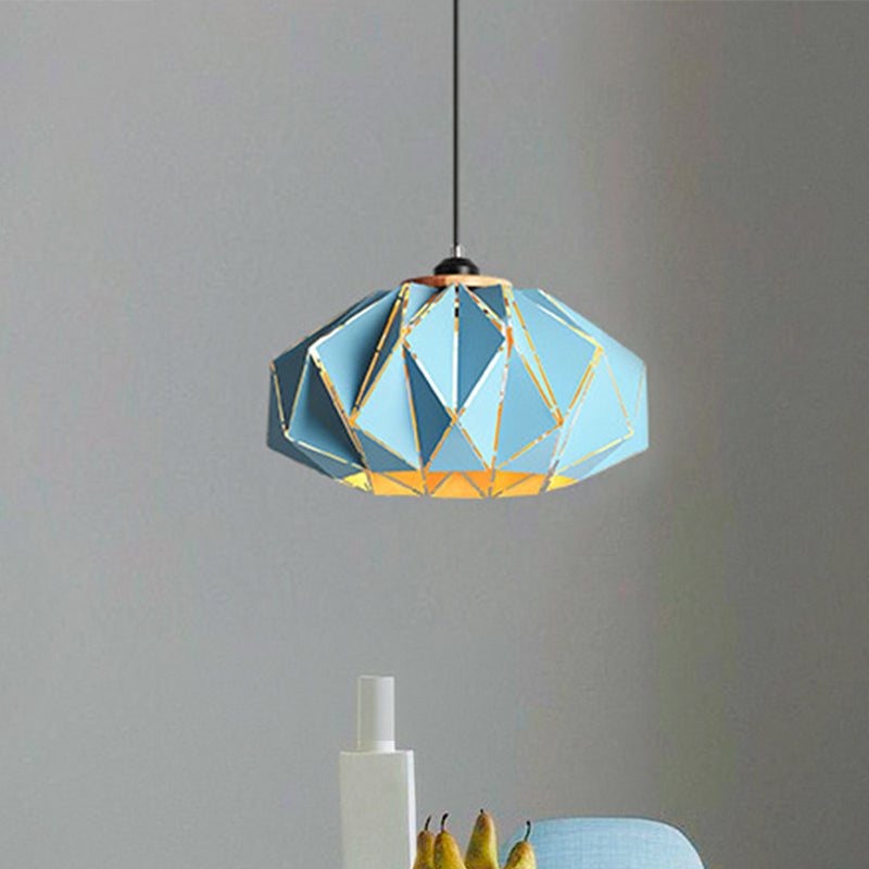 1 Head Restaurant Pendant Lamp Macaron Grey/Pink/Blue Ceiling Hanging Lantern with Laser Cut Iron Shade Clearhalo 'Ceiling Lights' 'Pendant Lights' 'Pendants' Lighting' 1911549