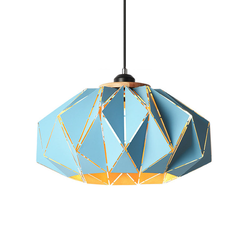 1 Head Restaurant Pendant Lamp Macaron Grey/Pink/Blue Ceiling Hanging Lantern with Laser Cut Iron Shade Clearhalo 'Ceiling Lights' 'Pendant Lights' 'Pendants' Lighting' 1911550