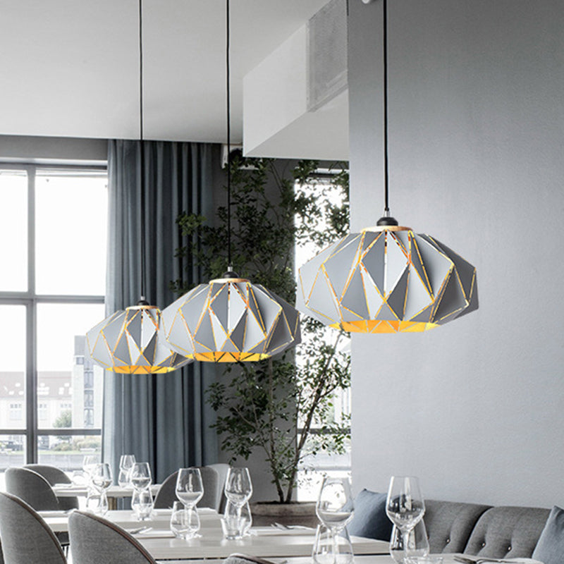 1 Head Restaurant Pendant Lamp Macaron Grey/Pink/Blue Ceiling Hanging Lantern with Laser Cut Iron Shade Clearhalo 'Ceiling Lights' 'Pendant Lights' 'Pendants' Lighting' 1911553