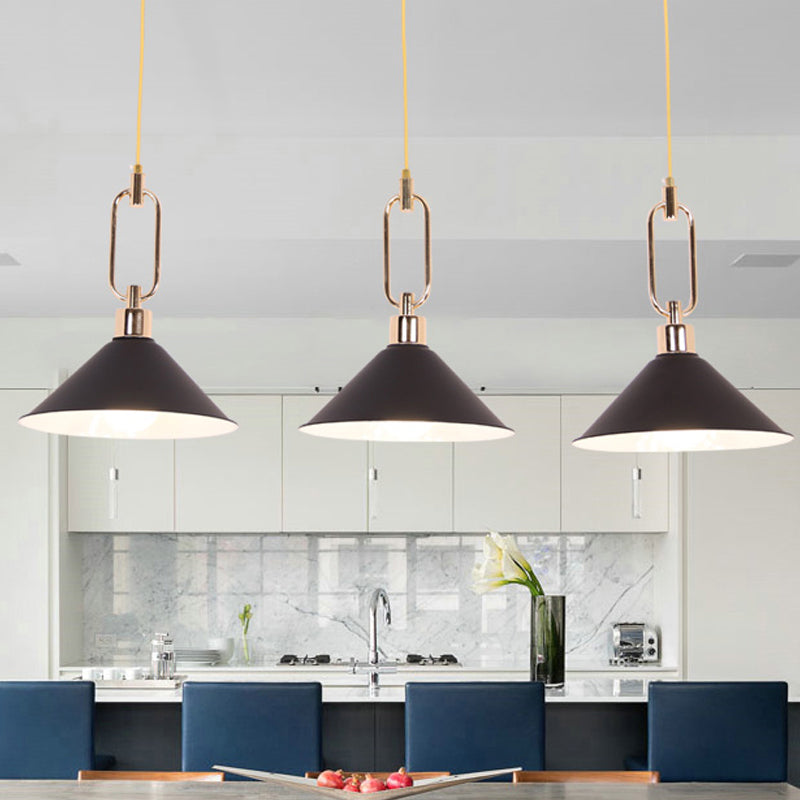 Rolled-Edge Cone Pendant Lamp Macaron Metal 1 Bulb Pink/Grey/White Hanging Ceiling Light with Buckle Top Clearhalo 'Ceiling Lights' 'Pendant Lights' 'Pendants' Lighting' 1911556