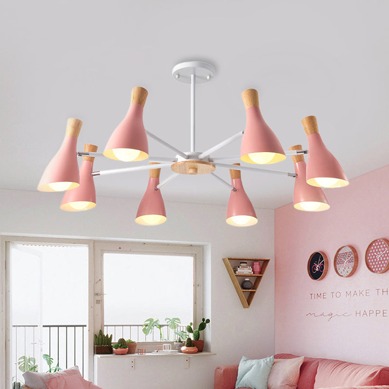 Simple Style Conical Shade Hanging Ceiling Lamp 8 Bulbs Metal Hanging Chandelier for Living Room Clearhalo 'Ceiling Lights' 'Chandeliers' Lighting' options 191156