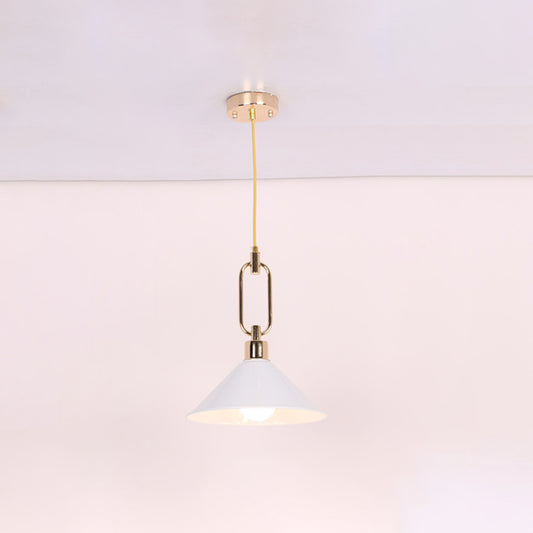 Rolled-Edge Cone Pendant Lamp Macaron Metal 1 Bulb Pink/Grey/White Hanging Ceiling Light with Buckle Top Clearhalo 'Ceiling Lights' 'Pendant Lights' 'Pendants' Lighting' 1911562