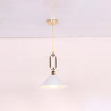 Rolled-Edge Cone Pendant Lamp Macaron Metal 1 Bulb Pink/Grey/White Hanging Ceiling Light with Buckle Top Clearhalo 'Ceiling Lights' 'Pendant Lights' 'Pendants' Lighting' 1911562