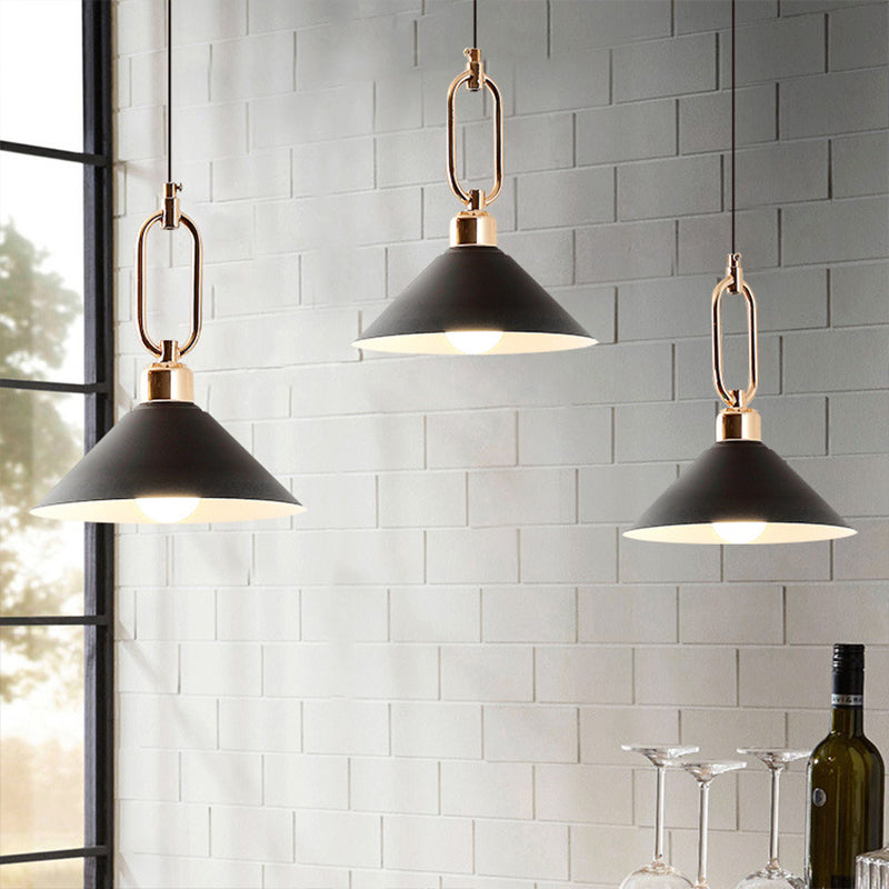 Black/Pink/Blue Cone Hanging Light Macaron 1/3-Light Metal Buckle Pendant Ceiling Lamp over Dining Table 3 Black Clearhalo 'Ceiling Lights' 'Pendant Lights' 'Pendants' Lighting' 1911572_58f1a80d-90e0-417b-9b42-ba3734688414