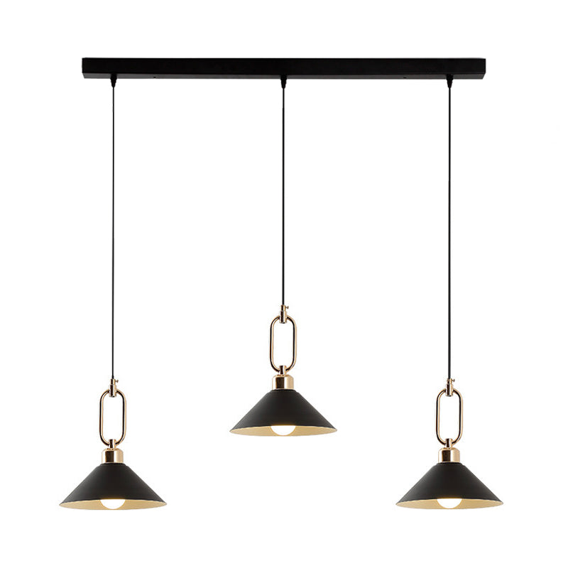 Black/Pink/Blue Cone Hanging Light Macaron 1/3-Light Metal Buckle Pendant Ceiling Lamp over Dining Table Clearhalo 'Ceiling Lights' 'Pendant Lights' 'Pendants' Lighting' 1911574