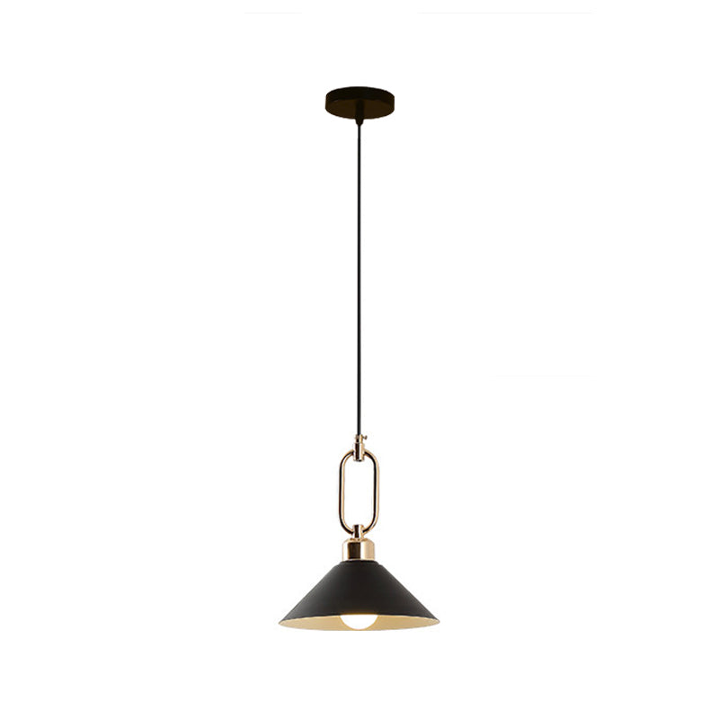 Black/Pink/Blue Cone Hanging Light Macaron 1/3-Light Metal Buckle Pendant Ceiling Lamp over Dining Table Clearhalo 'Ceiling Lights' 'Pendant Lights' 'Pendants' Lighting' 1911583