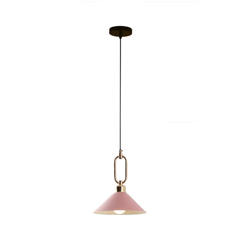 Black/Pink/Blue Cone Hanging Light Macaron 1/3-Light Metal Buckle Pendant Ceiling Lamp over Dining Table Clearhalo 'Ceiling Lights' 'Pendant Lights' 'Pendants' Lighting' 1911585