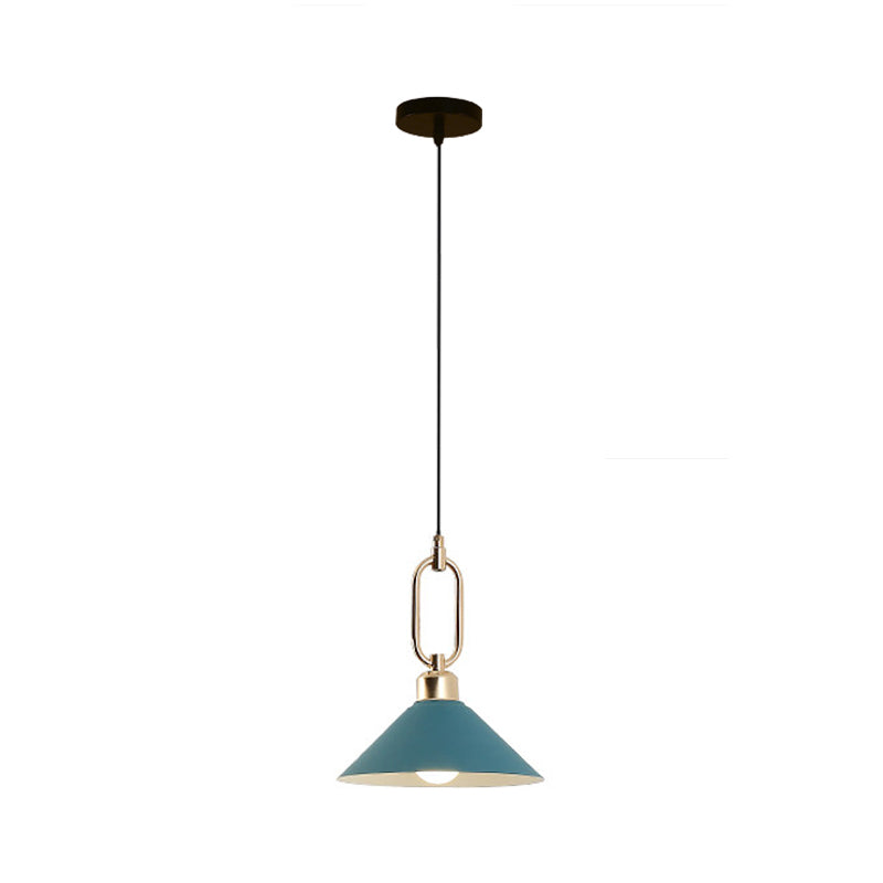 Black/Pink/Blue Cone Hanging Light Macaron 1/3-Light Metal Buckle Pendant Ceiling Lamp over Dining Table Clearhalo 'Ceiling Lights' 'Pendant Lights' 'Pendants' Lighting' 1911586