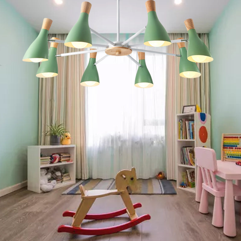 Simple Style Conical Shade Hanging Ceiling Lamp 8 Bulbs Metal Hanging Chandelier for Living Room Green Clearhalo 'Ceiling Lights' 'Chandeliers' Lighting' options 191159_79cedc14-cbf8-4a58-a347-aab4f997690e