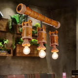 Countryside Chinese Bucket Pendant Lamp 3-Bulb Bamboo Island Light Fixture with Rope Accent in Brown Brown Clearhalo 'Ceiling Lights' 'Island Lights' Lighting' 1911623