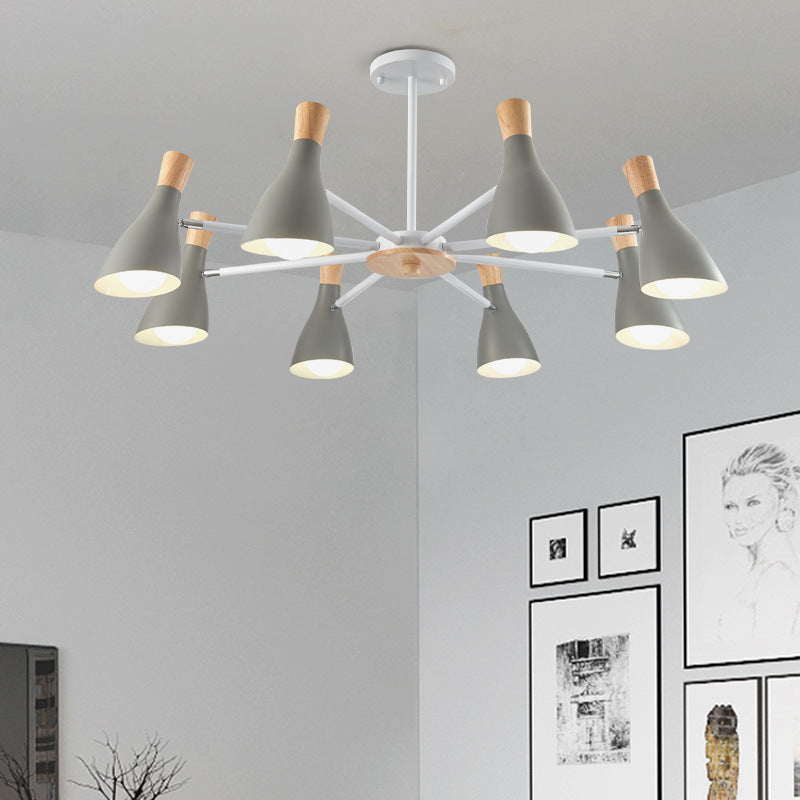 Simple Style Conical Shade Hanging Ceiling Lamp 8 Bulbs Metal Hanging Chandelier for Living Room Grey Clearhalo 'Ceiling Lights' 'Chandeliers' Lighting' options 191162_4903ecfb-cab7-4d45-9eb3-f331fa1f0189