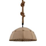 Hemispherical Fabric Down Lighting Cottage 1 Head 14"/18" W Dining Table Pendant Lamp with Stitched Rope Detail in Brown Clearhalo 'Ceiling Lights' 'Industrial Pendants' 'Industrial' 'Middle Century Pendants' 'Pendant Lights' 'Pendants' 'Tiffany' Lighting' 1911738