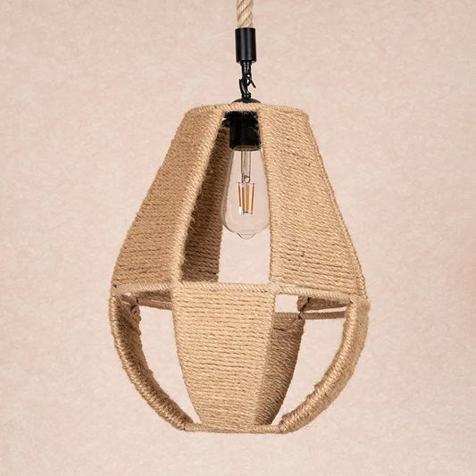 Teardrop Hand-Woven Rope Pendant Light Farmhouse 1-Light Bistro Hollowed Design Hanging Lamp in Brown Clearhalo 'Ceiling Lights' 'Industrial Pendants' 'Industrial' 'Middle Century Pendants' 'Pendant Lights' 'Pendants' 'Tiffany' Lighting' 1911870