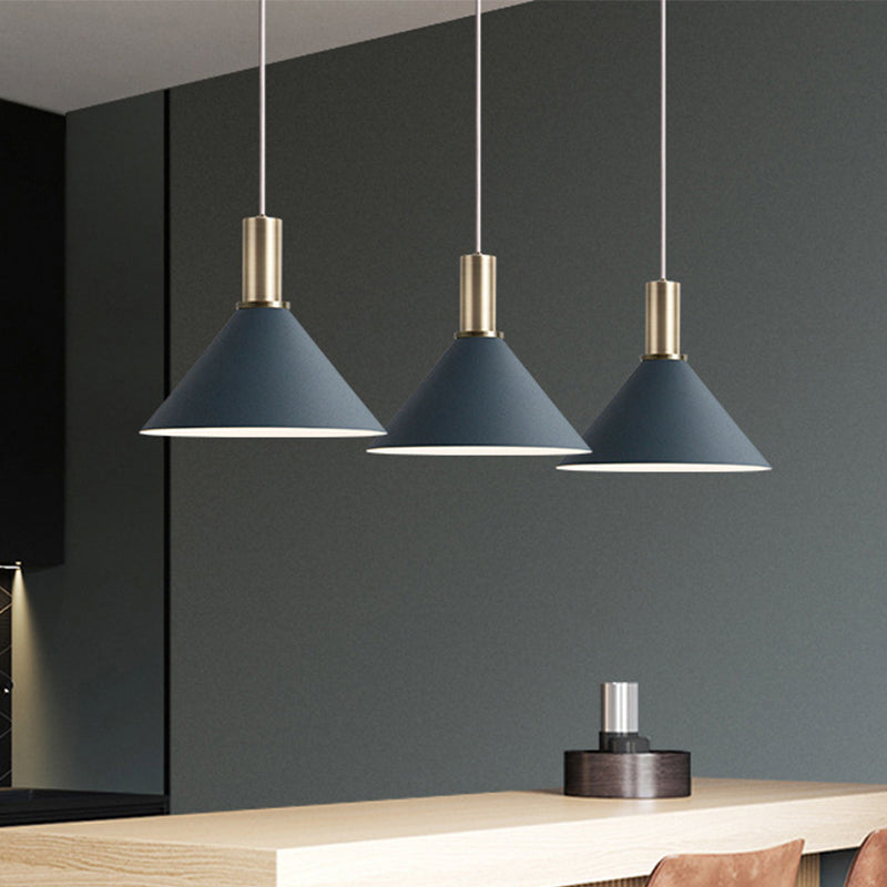 Dark Blue Cone Hanging Lamp Kit Nordic 3 Bulbs Multi-Light Pendant for Kitchen Bar Dark Blue White Clearhalo 'Ceiling Lights' 'Pendant Lights' 'Pendants' Lighting' 1911893_e384e5d2-0d37-4118-9efd-05328a06e1ef