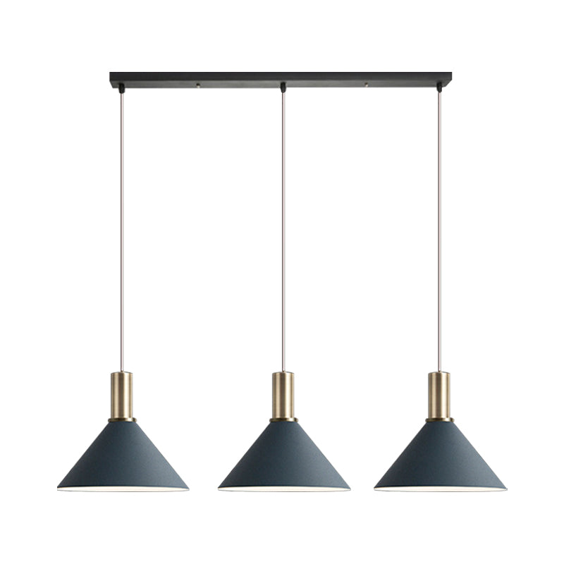 Dark Blue Cone Hanging Lamp Kit Nordic 3 Bulbs Multi-Light Pendant for Kitchen Bar Clearhalo 'Ceiling Lights' 'Pendant Lights' 'Pendants' Lighting' 1911894